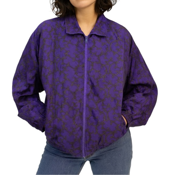 Vtg 90's USA Olympics Licensed Windbreaker Purple Gold Print JC Penney Unisex L - Picture 1 of 13